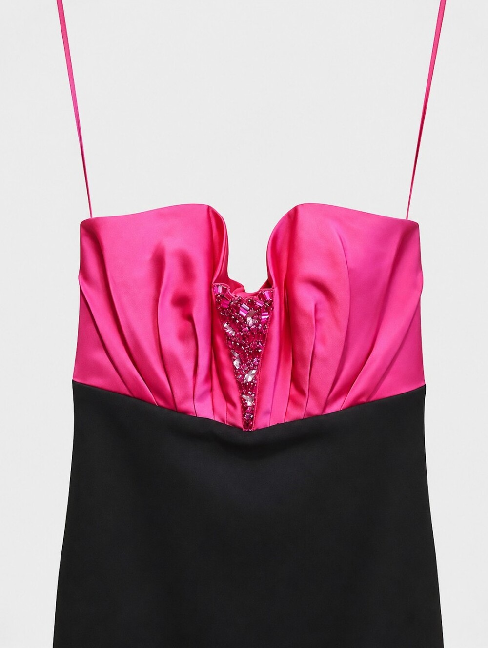 ANDREW GN | Silk Bustier Mini Dress Pink Black Crystal Strapless Cocktail FR 36